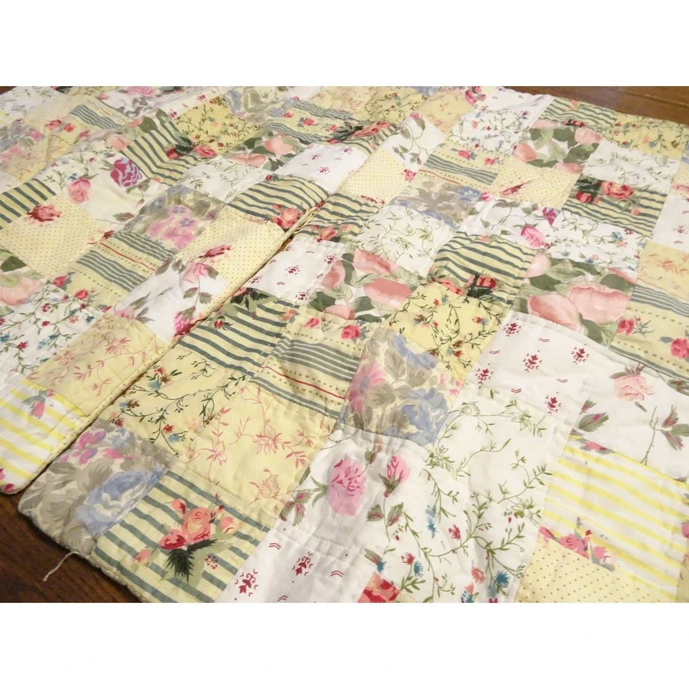 Fashion on Fifth Patchwork Quilted Pillow Shams Set of 2 Floral Yellow Cotton